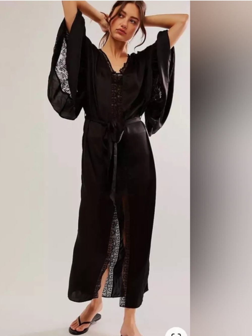Jens Pirate Booty Black Lace-Trim Satin Long Maxi dress